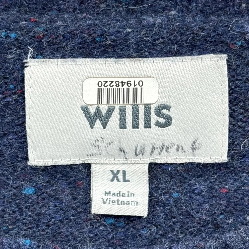 Wills Sweater Mens XL‎ Blue 100% Wool Crewneck Speckled Knit Pullover Raglan